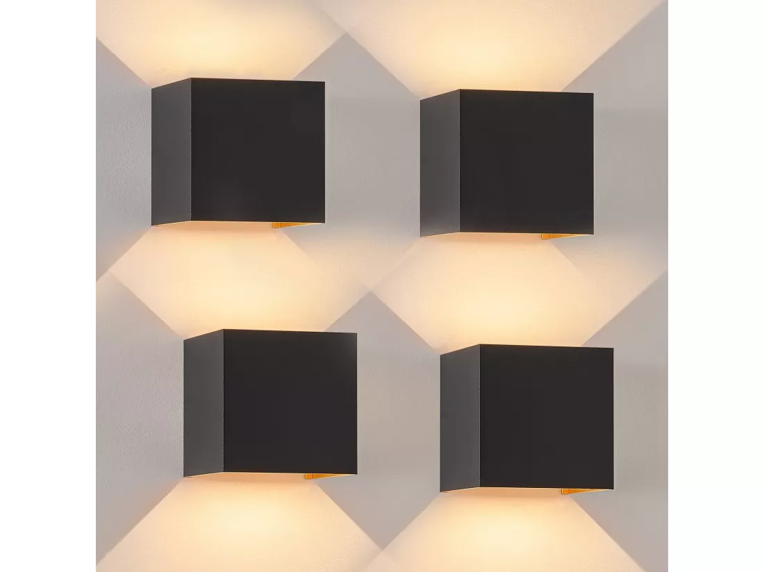 NETTLIFE applique murale extérieure LED applique intérieure lot de 4 noir or 5W IP65 orientable 3000K
