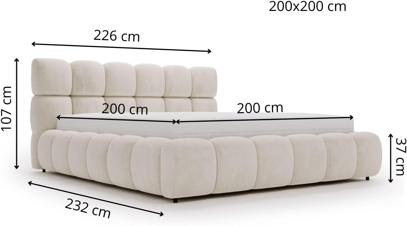 GRAINGOLD Modo Bett 200x200, Polsterbett mit Bettkasten, Polsterbett mit Stauraum, Samt, mit Lattenrost, mit Kopfteil, ohne Matratze (Grau, 200x200)