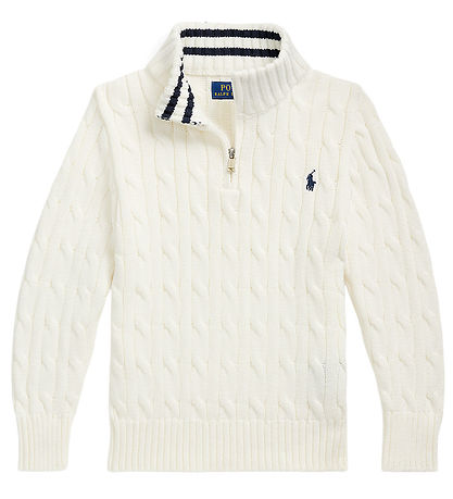 Polo Ralph Lauren Bluse m. Reißverschluss - Strick - Weiß