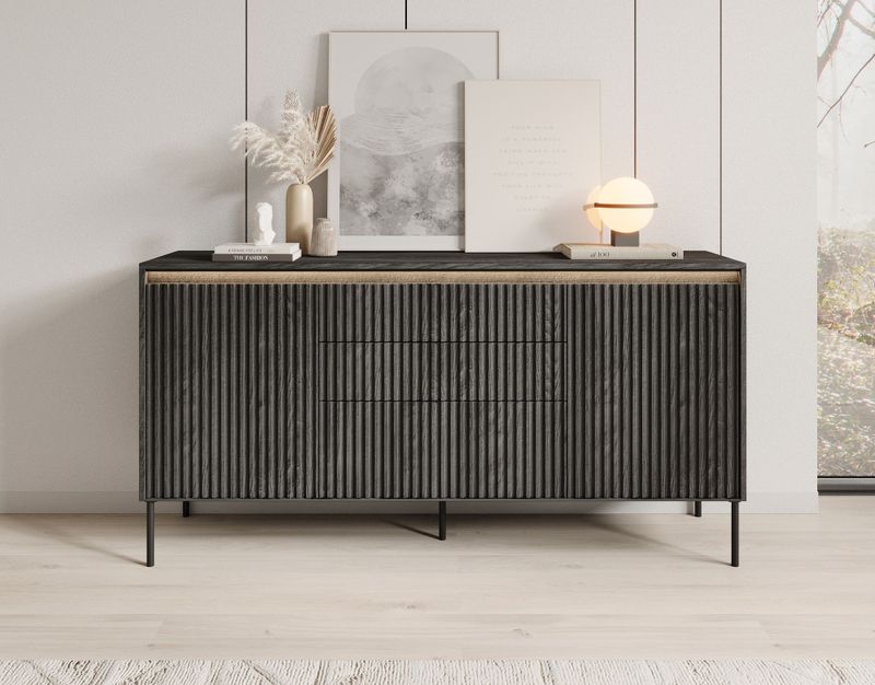 Meubella - Timoteo - Dressoir - Mat Zwart - 3 Lades - 2 Deuren