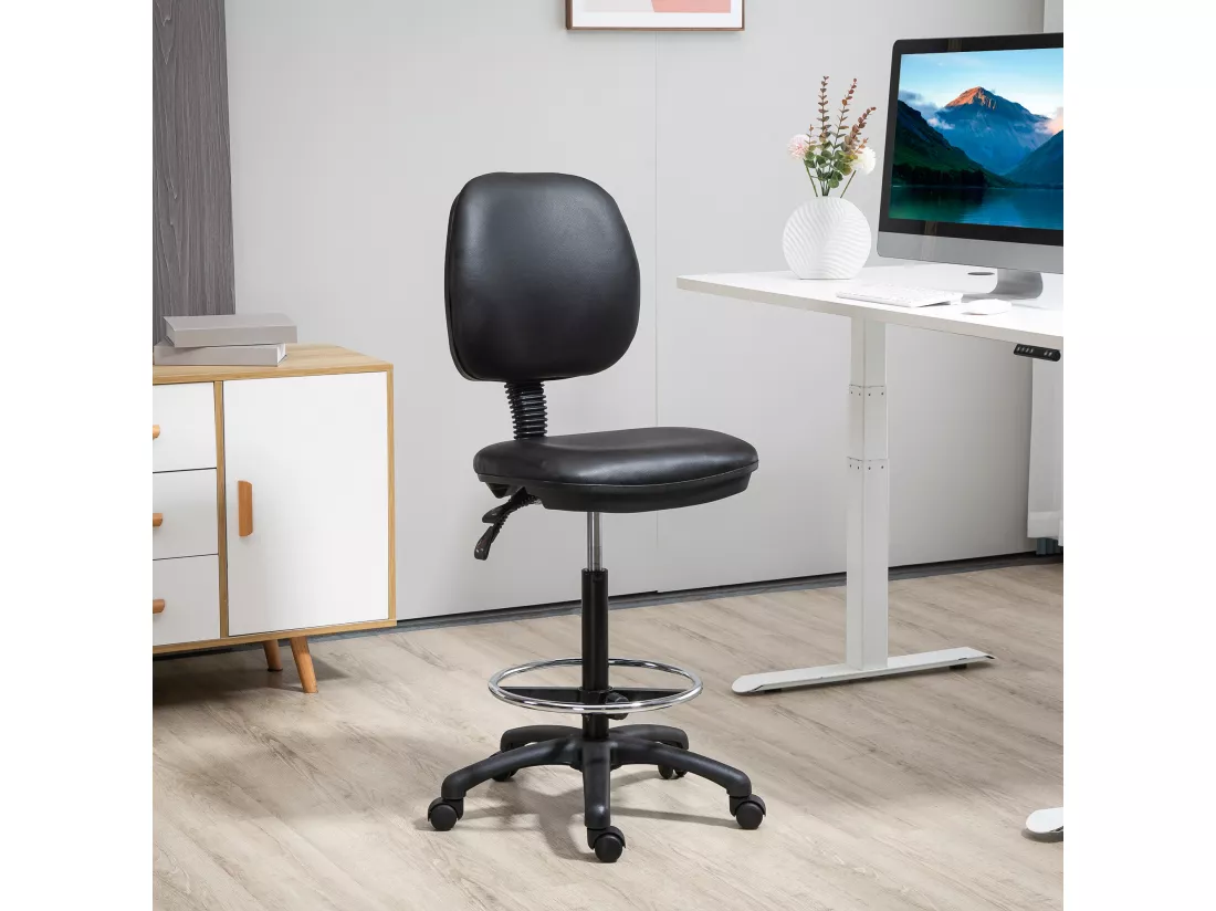 Tabouret à roulettes réglable en hauteur 69-91 cm avec dossier inclinable et repose-pieds réglable