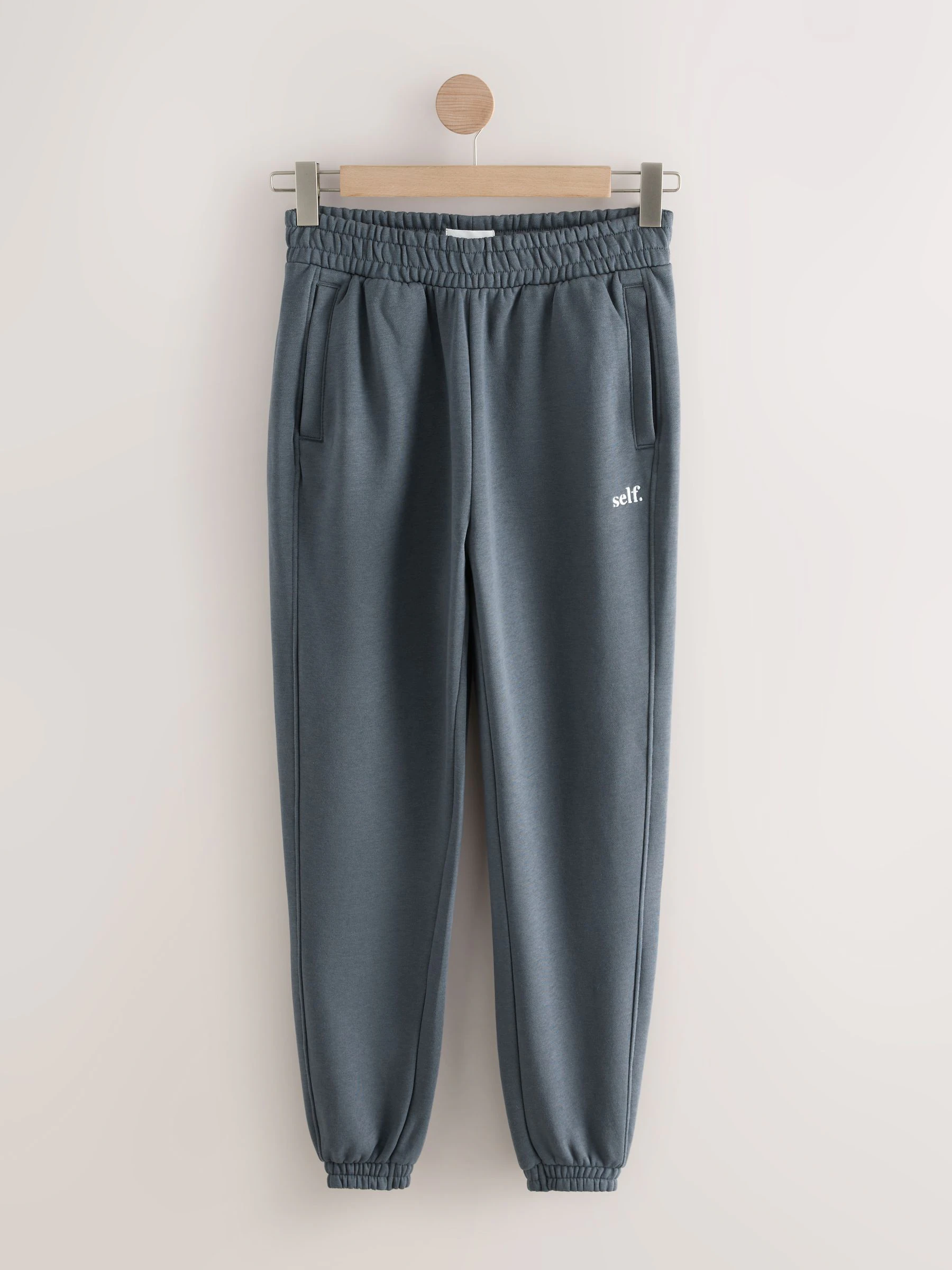 Blauw - Self. joggingbroek met boorden