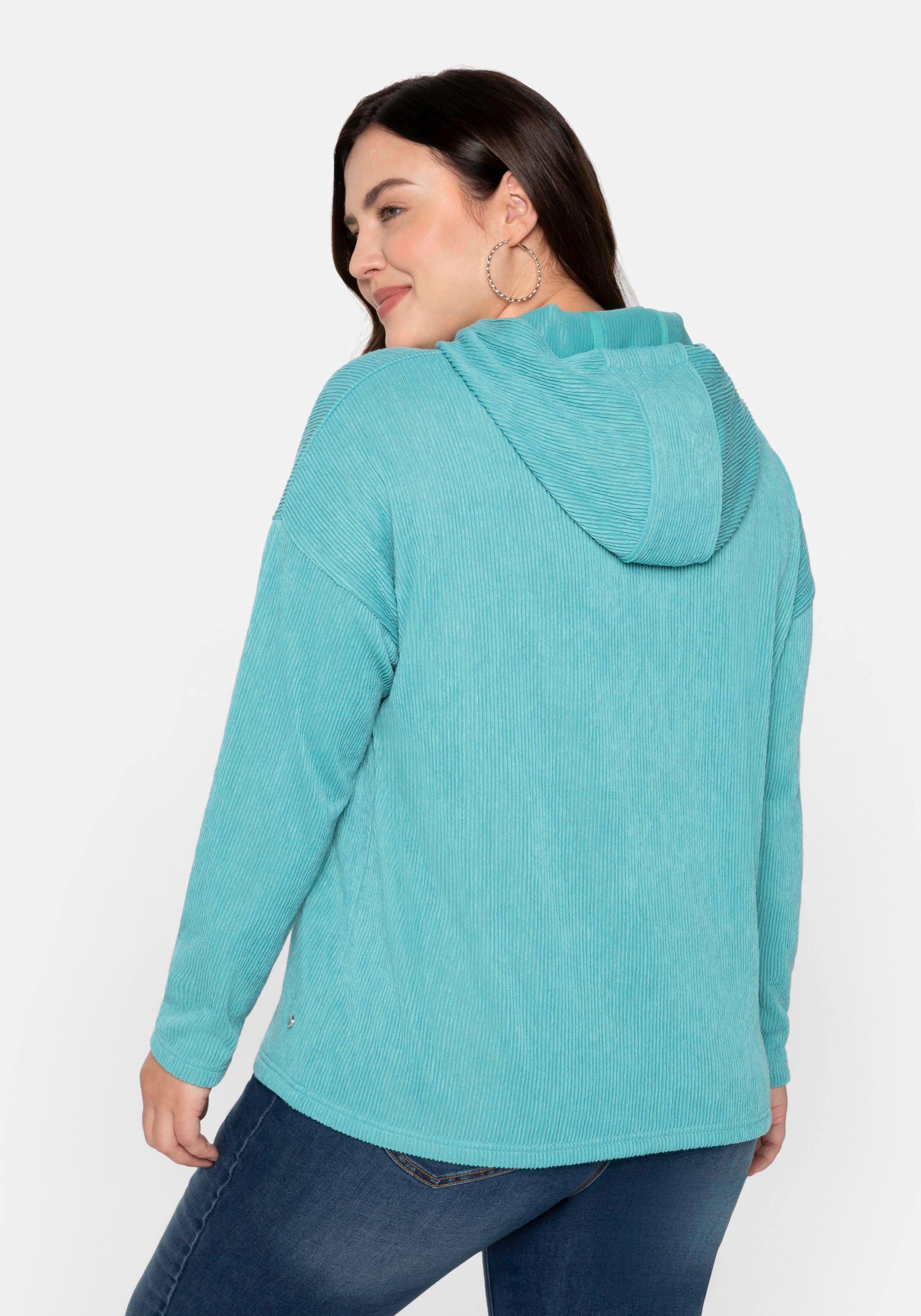 Langarmshirt in strukturierter Optik, mit Kapuze