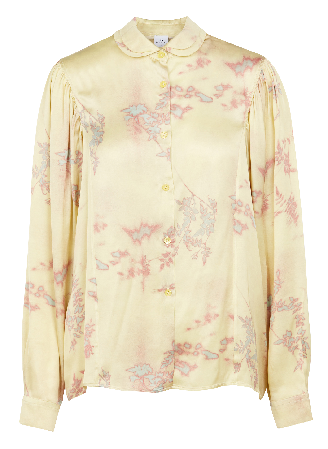 Chemise col claudine imprimée en satin | Jaune