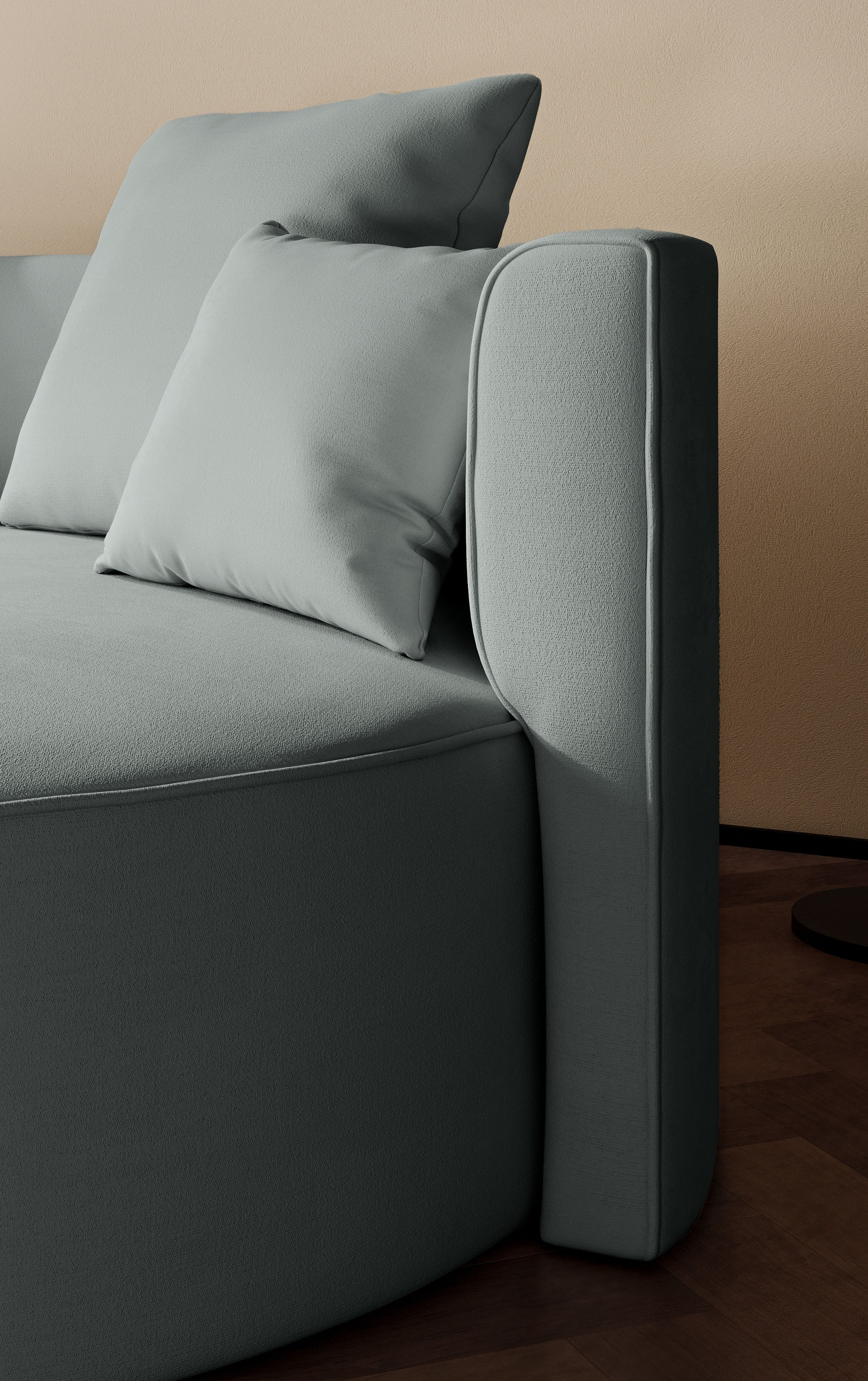 LeGer Home by Lena Gercke 2,5-Sitzer »ISALIE, rundes Loungesofa, mit Kissen, perfekt gepolstert« moderne Stoffe, mit 4 Zierkissen, extra grosse Sitzfläche