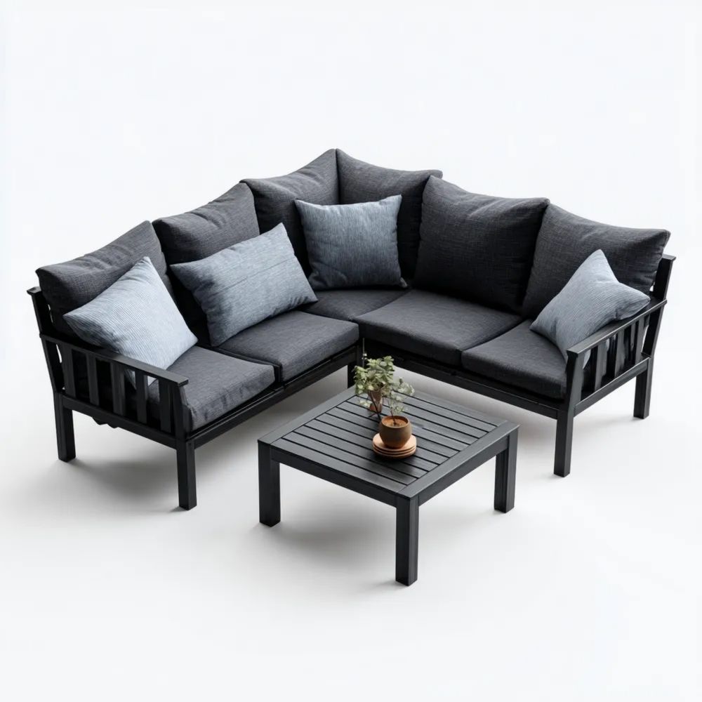 Garten-Sofaset Holzrahmen 210x210x75 cm - Dunkelgrau - Moderner Stil