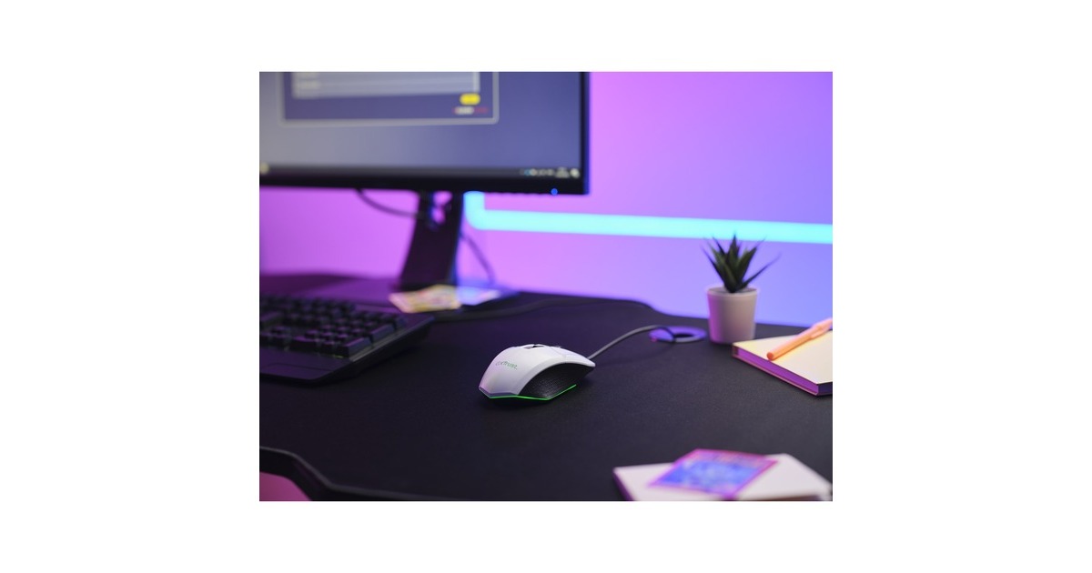TrustGXT 109W Felox verlichte gaming muis  (Wit, RGB | 200 - 6400 dpi)