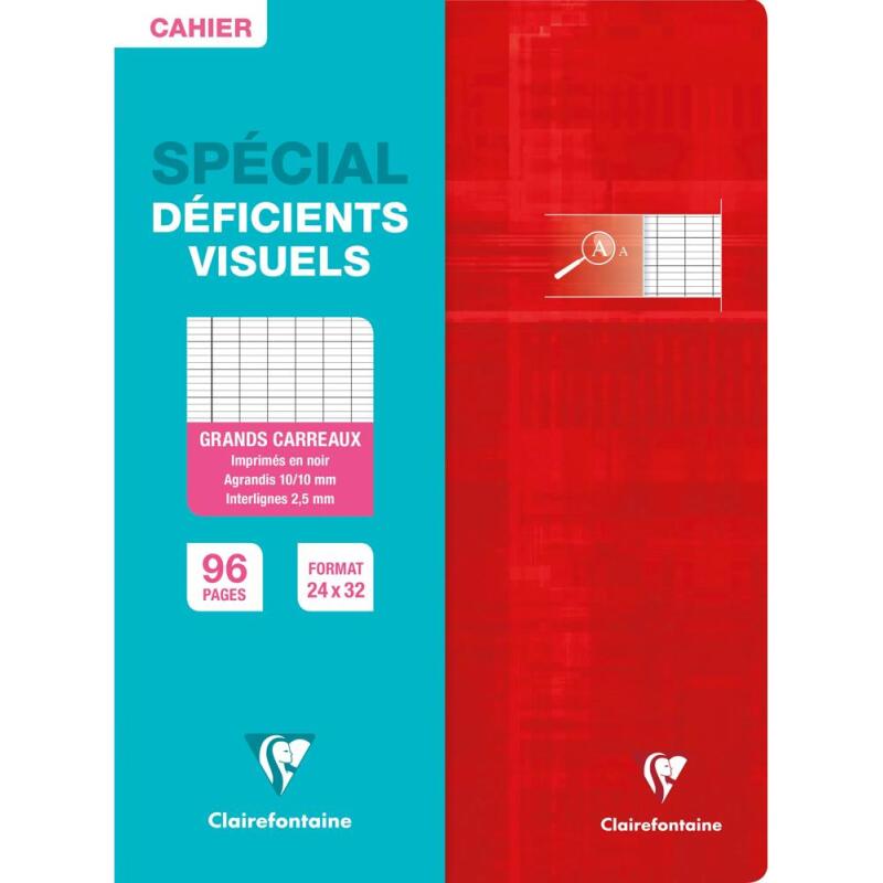 Cahier piqué spécial déficients visuels 24x32 cm 96 pages grands carreaux 2,5mm agrandis 10x10 - Assortis