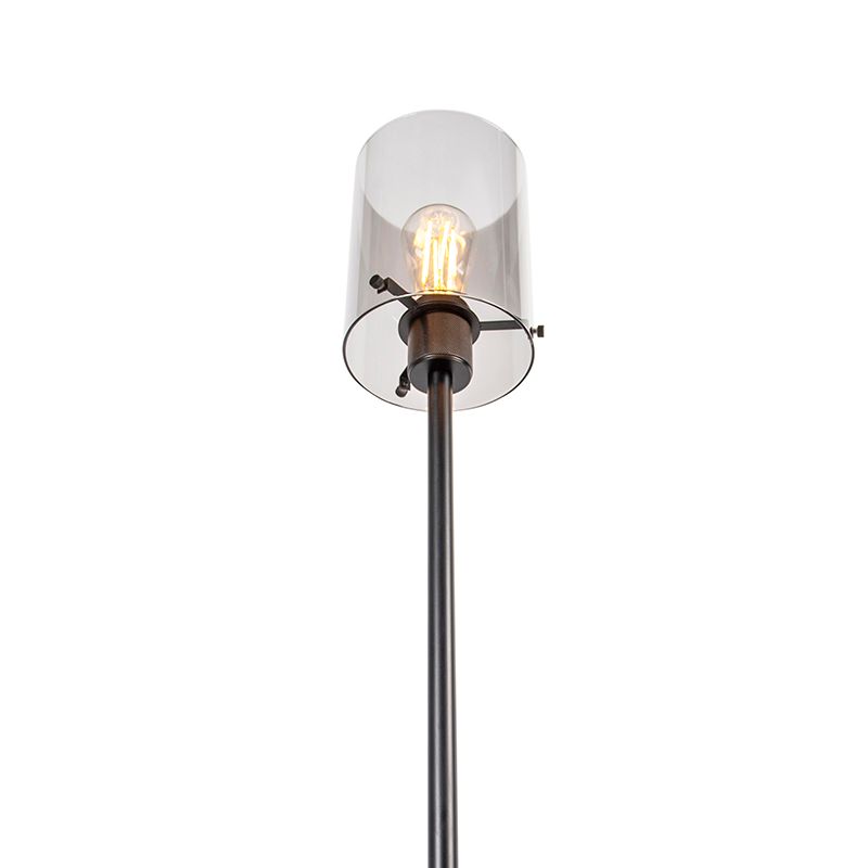 Design vloerlamp zwart met smoke glas - Dome