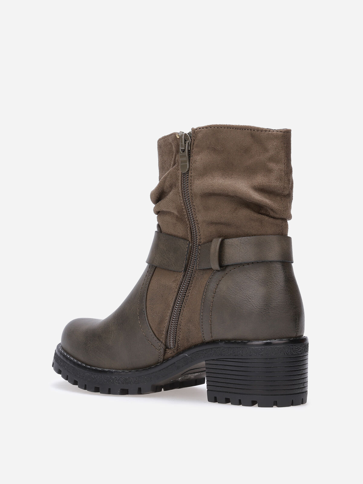Bottines plissées bi-matières- Kaki