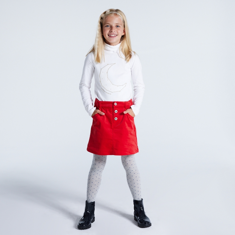 Jupe trapèze en velours rasé uni rouge fille