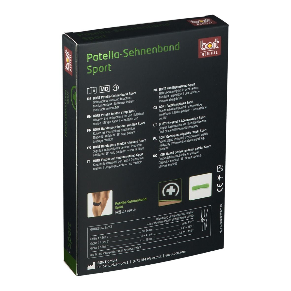 BORT Patella-Sehnenband Sport Gr. 1 schwarz/grün