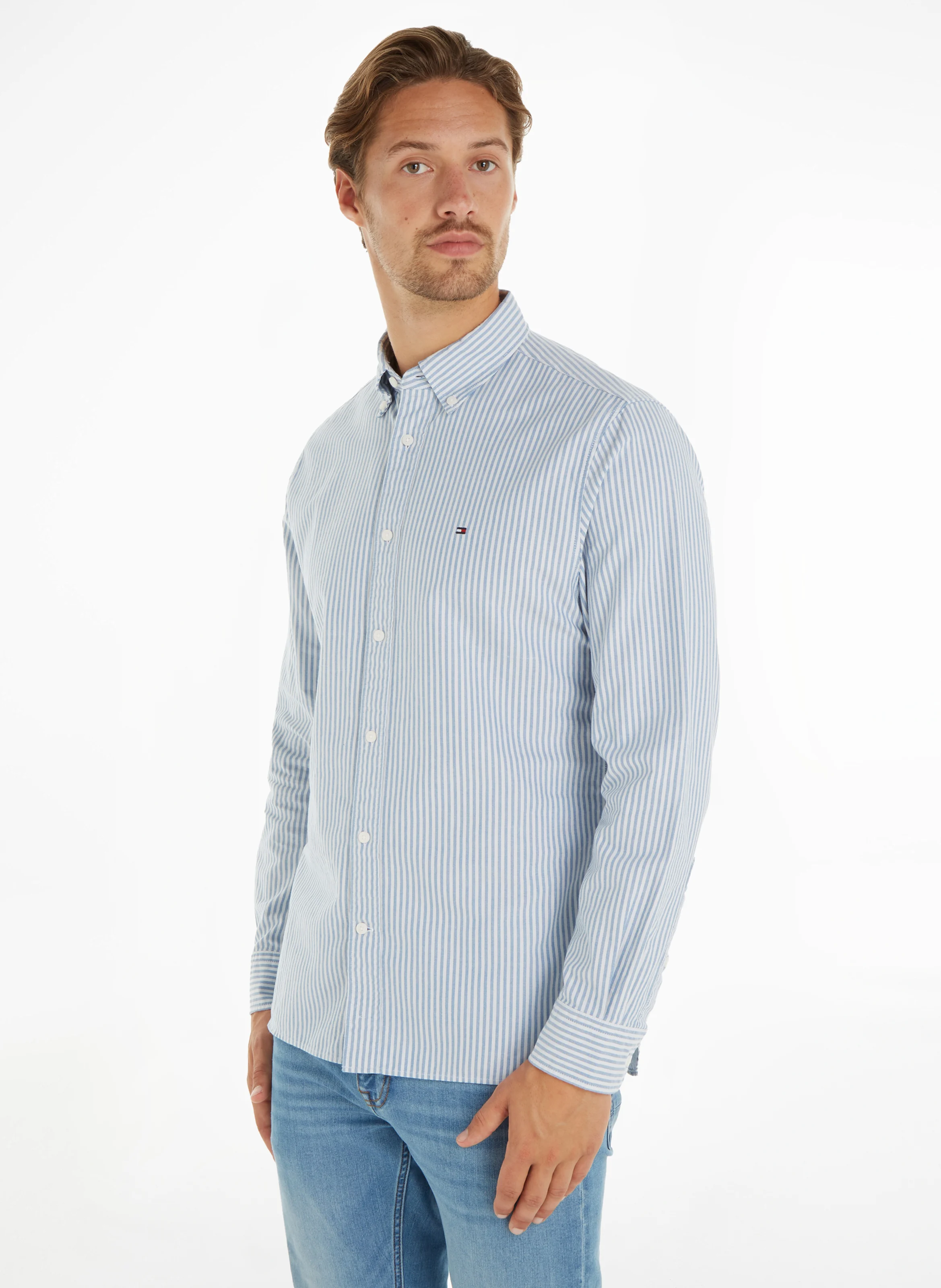 Chemise col classique en coton bio mélangé | Bleu