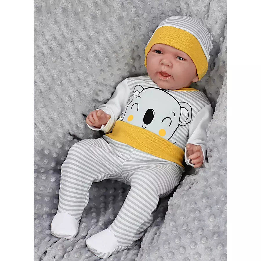 TupTam Baby Bekleidungsset Langarmbody Hose Mütze3 teilig graugelb