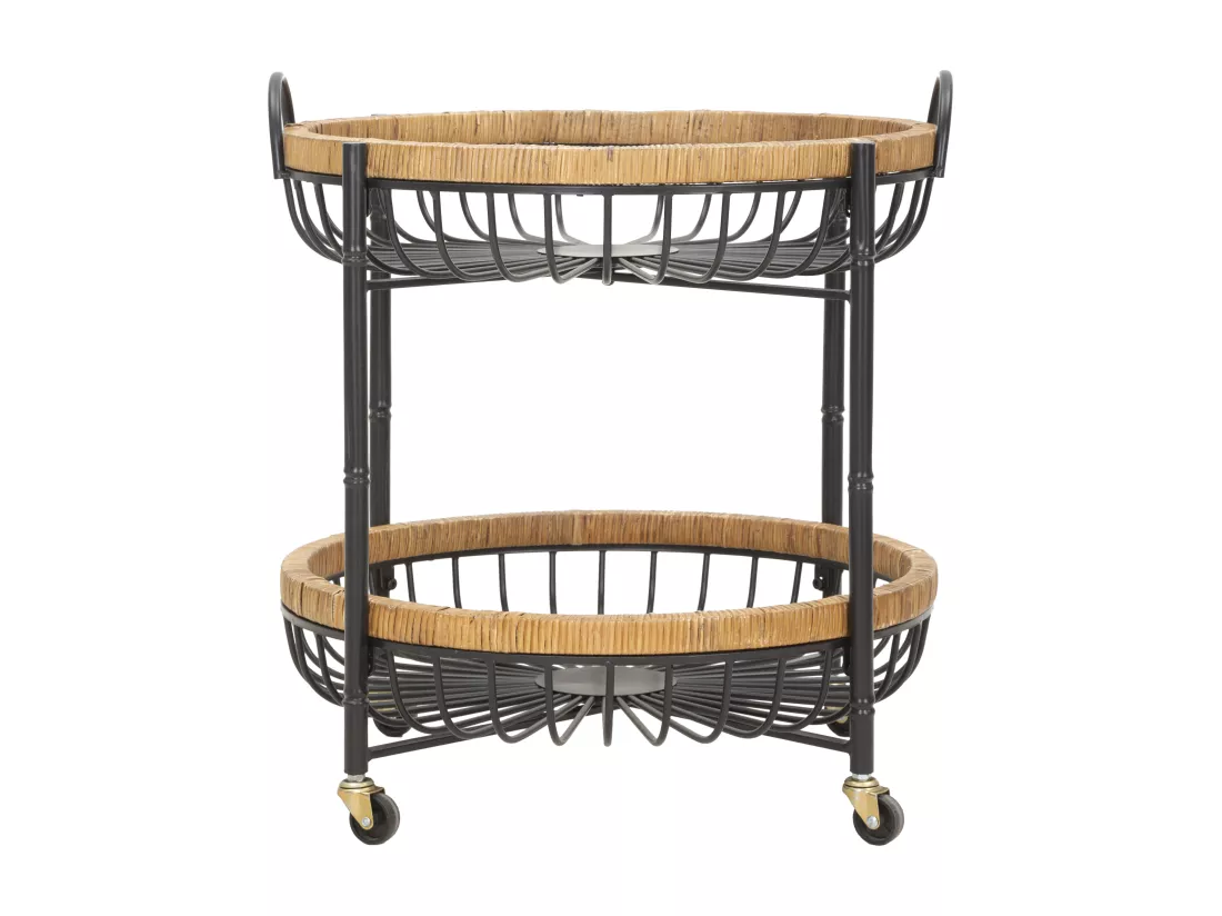 Chariot double en fer et bois noir et marron 57x55,5x62,5 cm