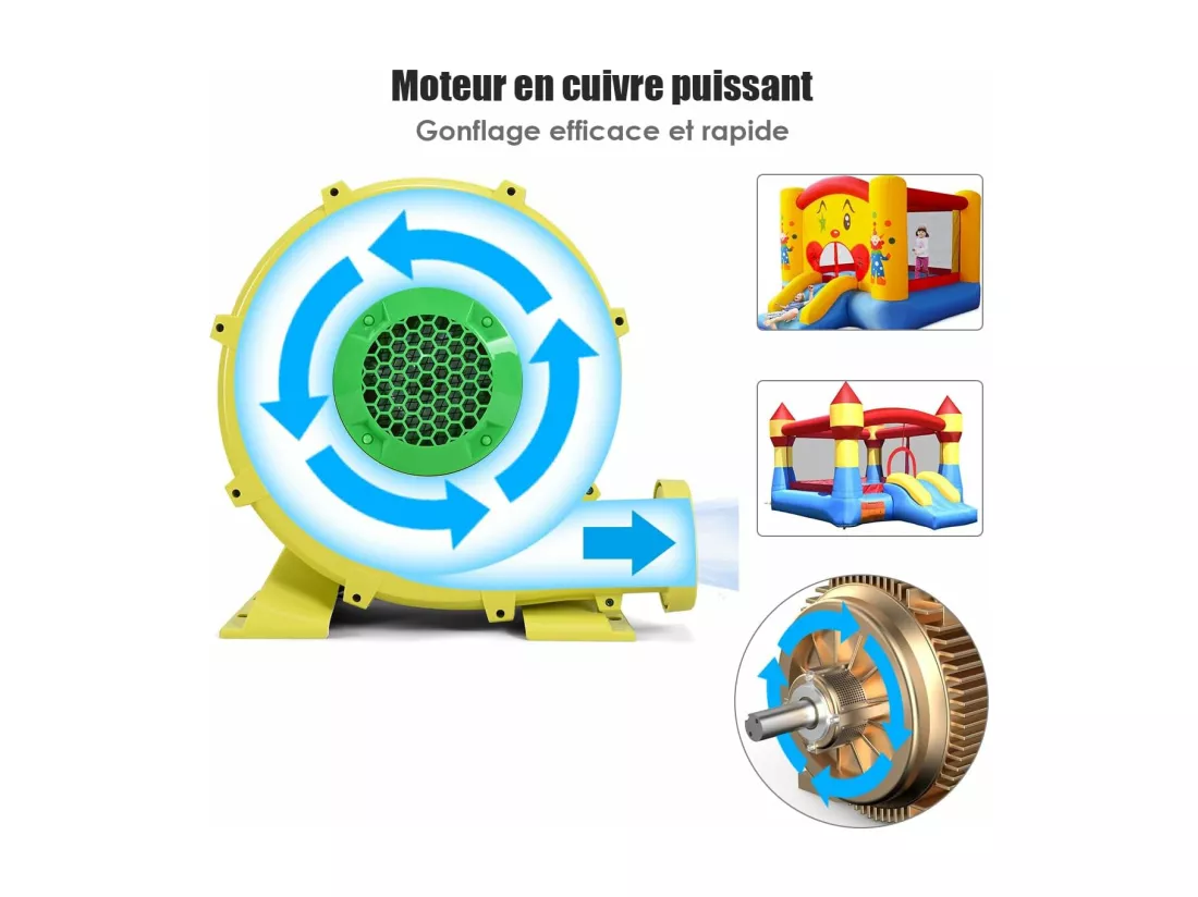 Gonfleur Électrique pour Château Gonflable avec Moteur en Cuivre 450W, Souffleur Électrique Résistant à Haute Température, Pompe Air Electrique de Ventilateur d’Air, Jaune