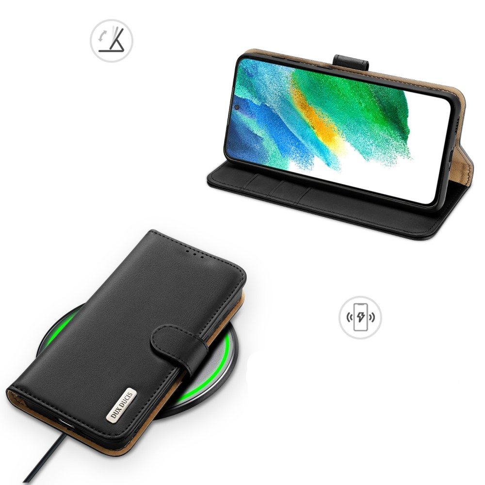 Samsung Galaxy S21 FE 5G Flip Wallet Cover Echtleder Tasche (RFID Schutz) - Schwarz