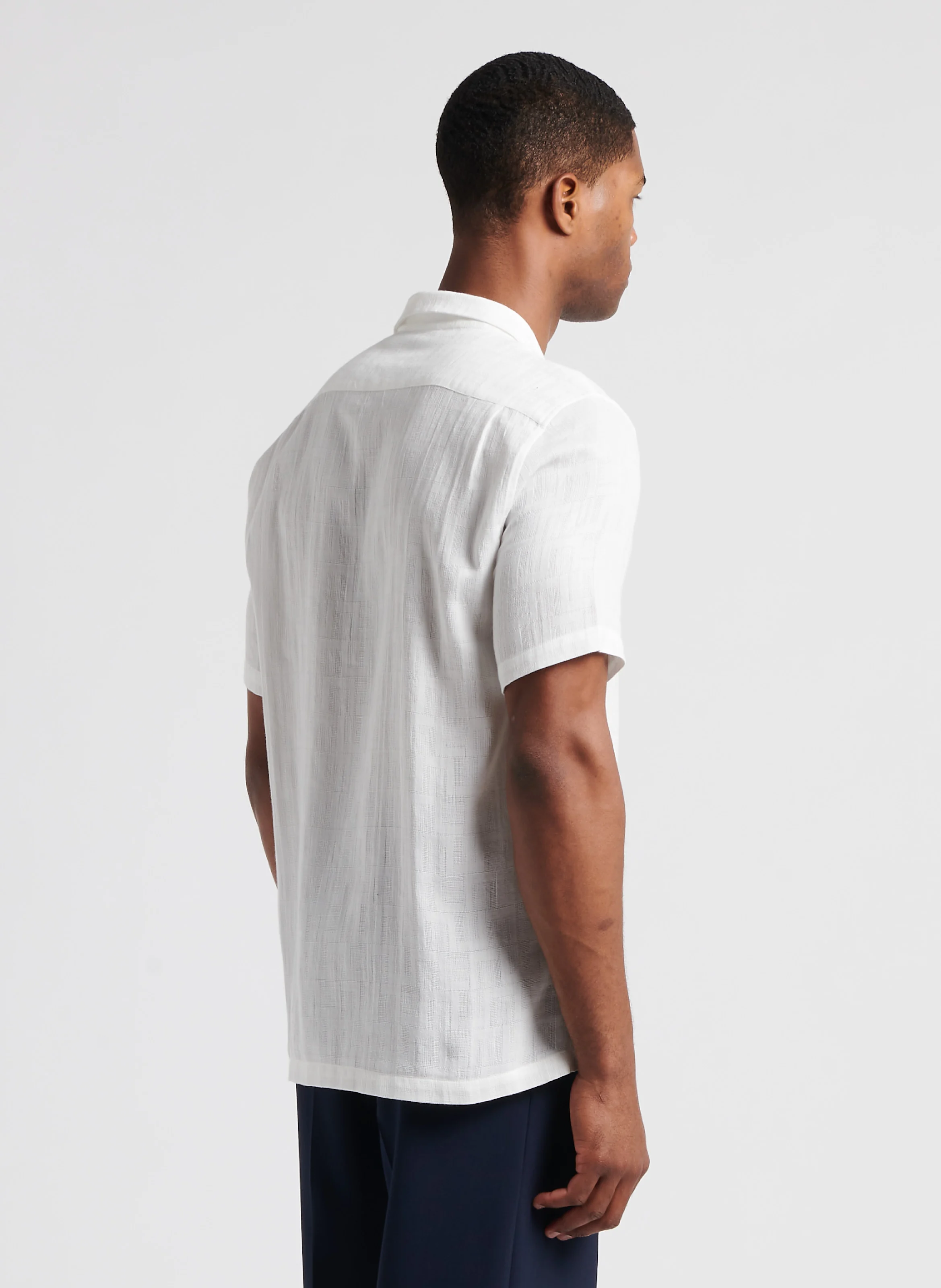 Chemise col cubain en coton mélangé| Blanc