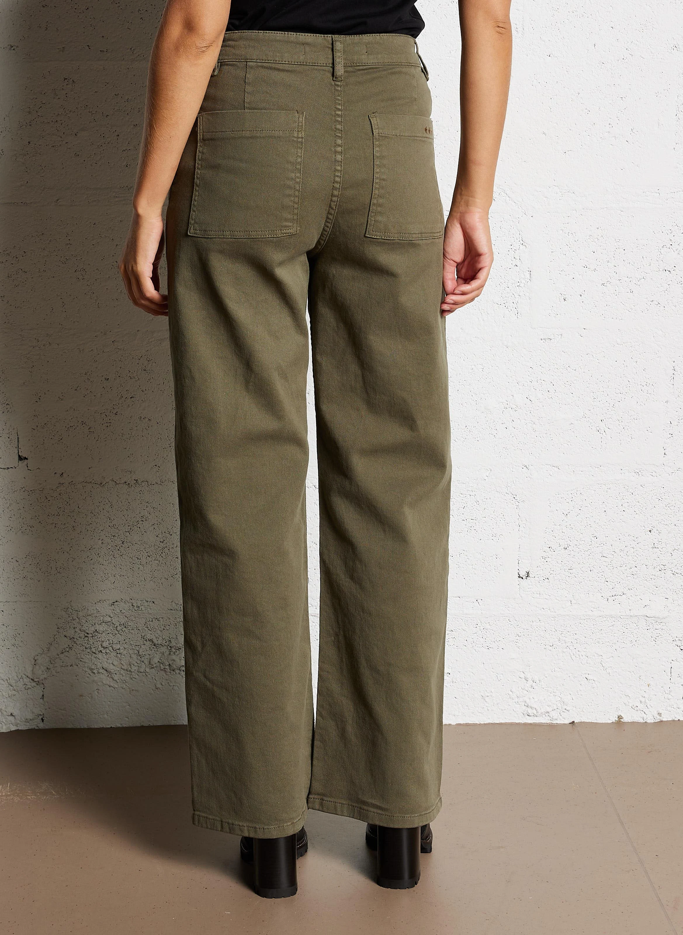 PACOME - Jean large taille haute en coton mélangé | Vert