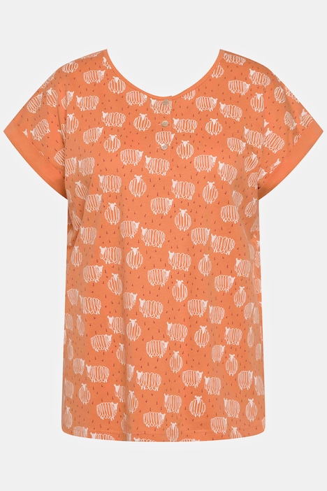 Pyjama-Shirt, Schafe, Rundhals, Halbarm, Biobaumwolle