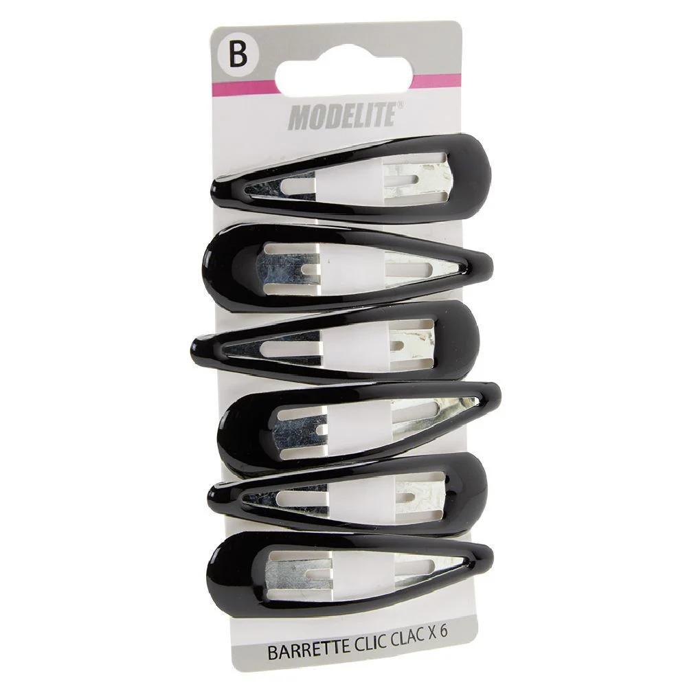 Barrette clic clac métal noir brillant x6
