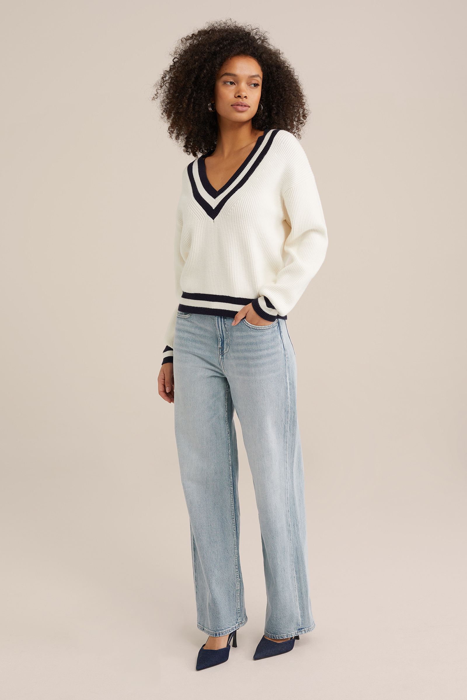 High rise wide leg jeans met stretch WE Fashion Blauw