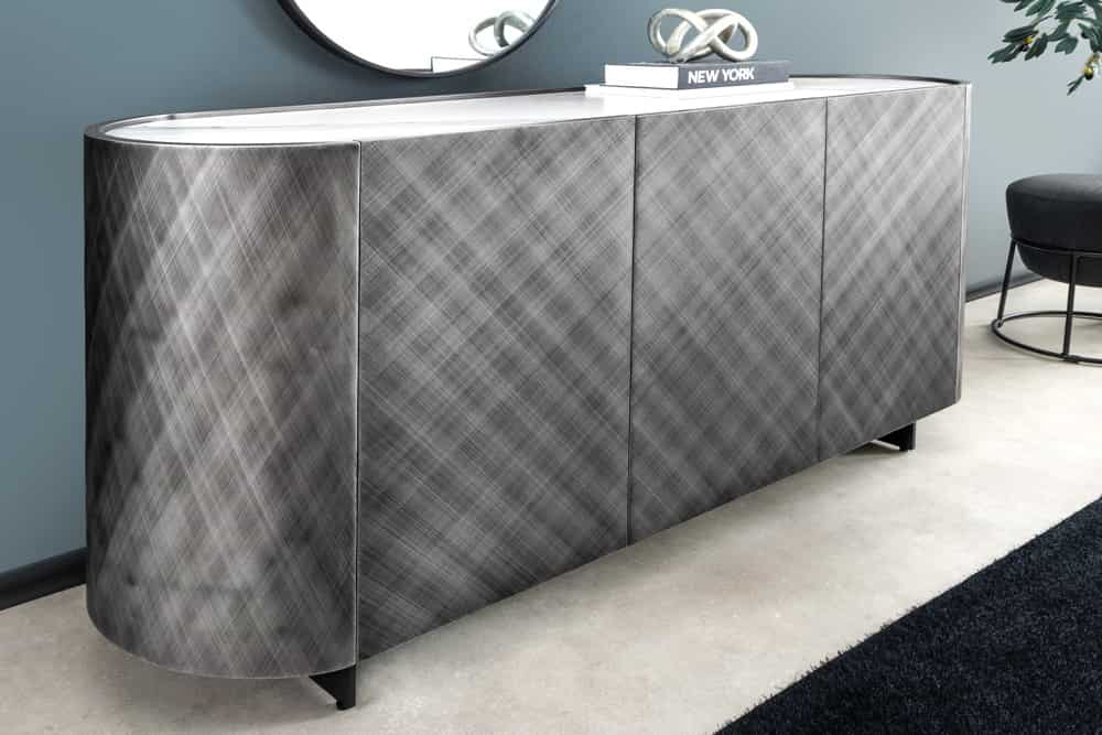Design Sideboard REFLECTION 150cm weiß Keramik Marmor anthrazit 3D Effekt brushed Finish