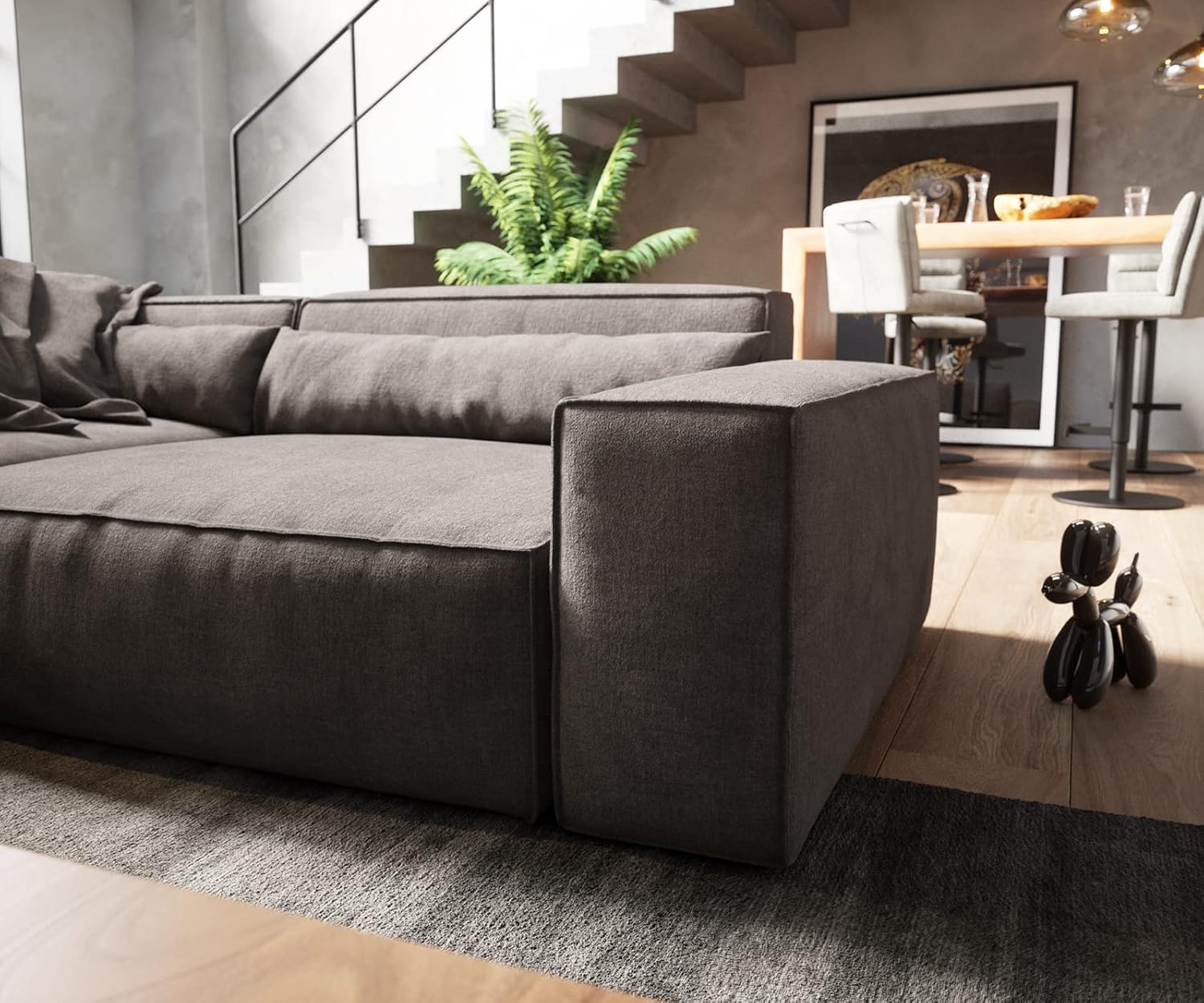 DELIFE Wohnlandschaft Sirpio XL Mikrofaser Khakibraun 360x260 cm Recamiere variabel