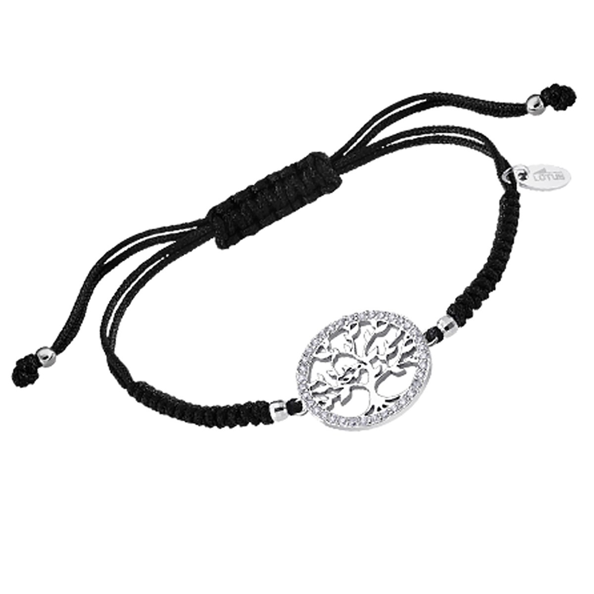 Bracelet Lotus silver arbre de vie cordon noir