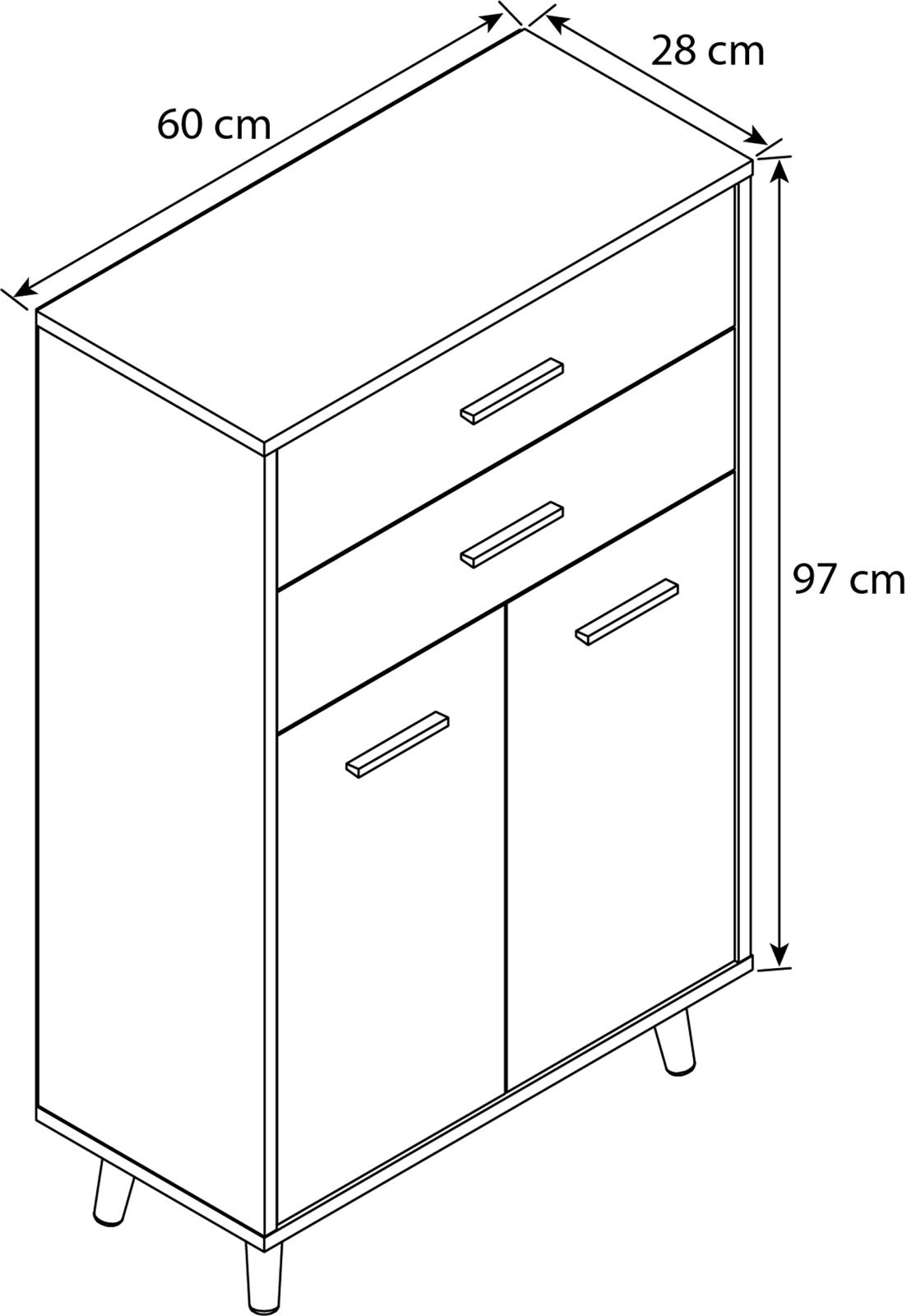 Highboard LINDAS - weiß - Honig Eiche - 60 cm breit