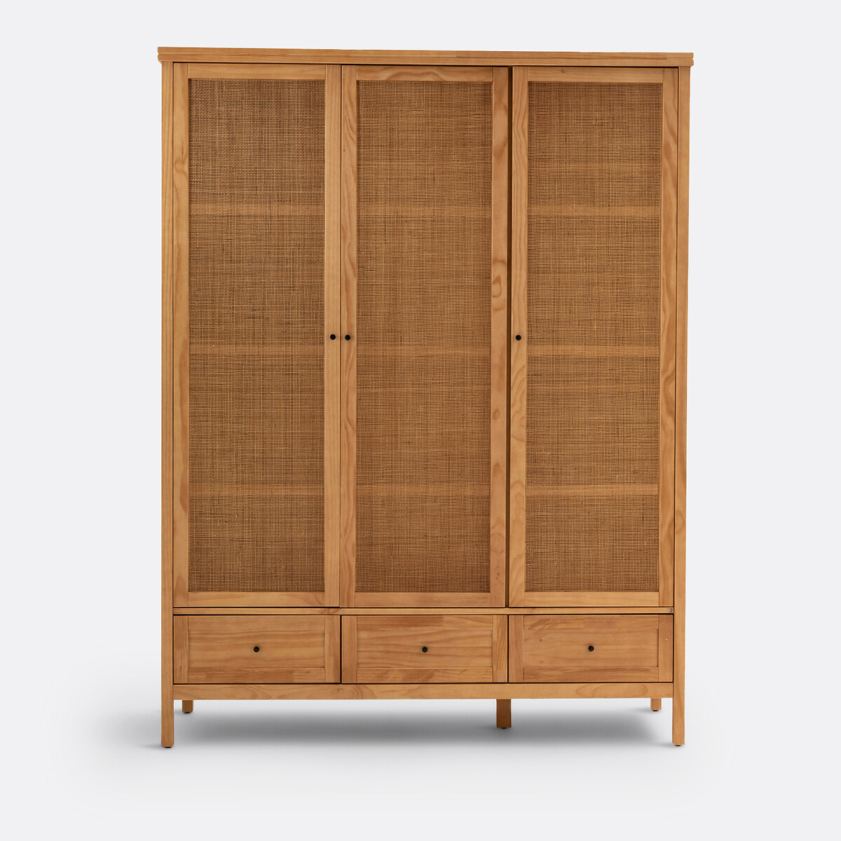 LA REDOUTE INTERIEURS<br>Armário com 3 portas em pinho maciço e rattan, Gabin