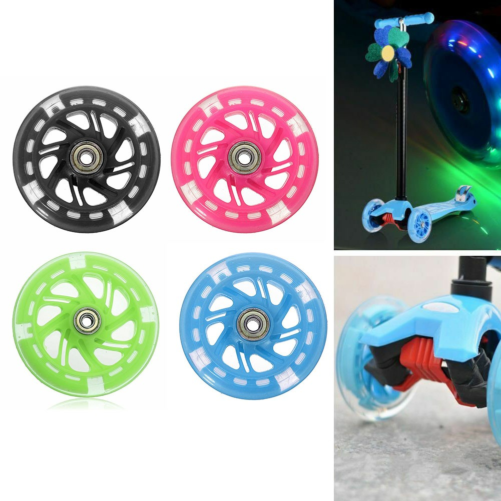 (2er Set) Ø12cm LED Scooter Räder Leuchtende Kickroller Ersatz Reifen Tretroller Kugellager Rollen - Rot