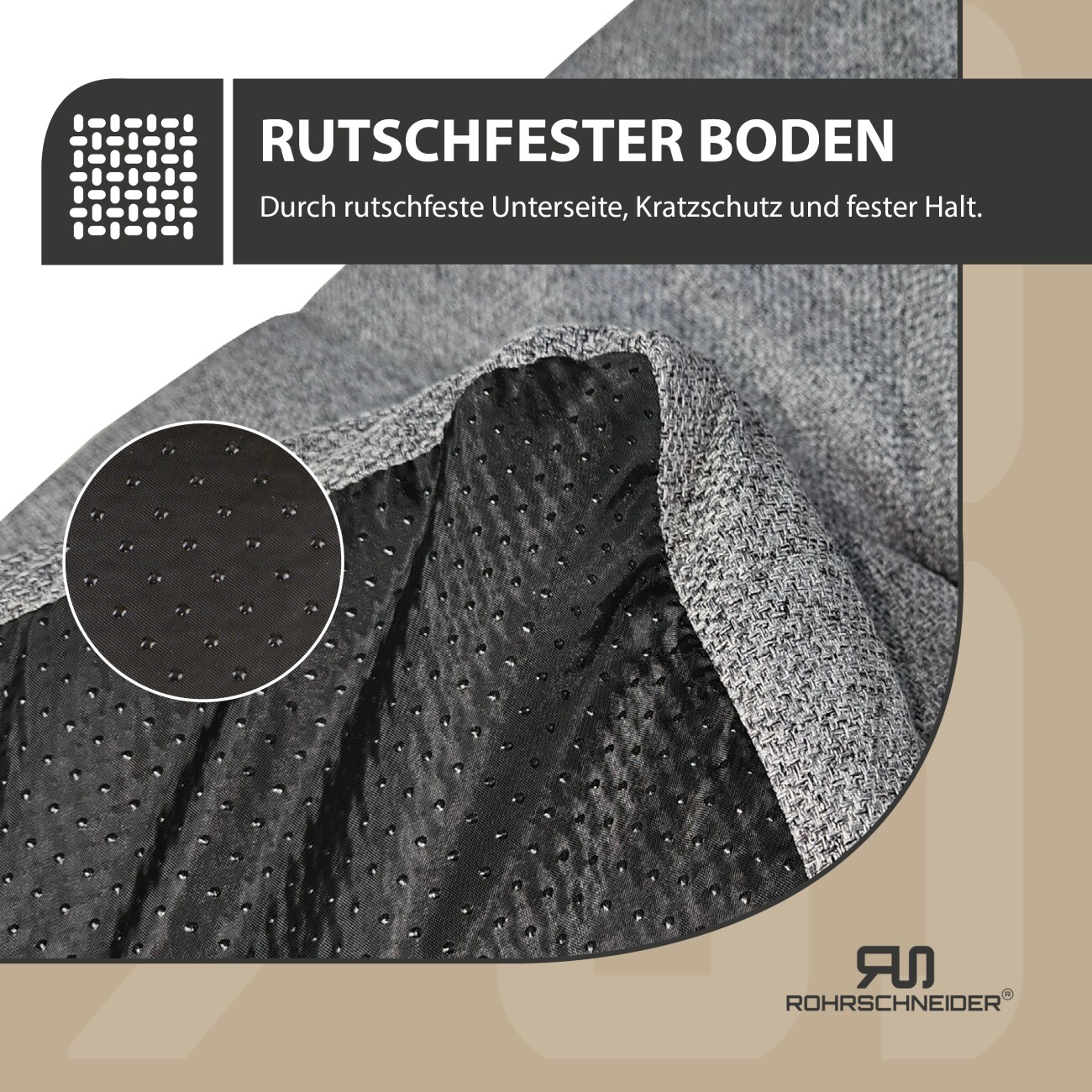 Rohrschneider ® Hundebett mit Anti-Rutsch-Boden, strapazierfähiges Kissen für Hunde und Katzen, B80 x T50 x H 7 cm, inkl. Gratis-Wassernapf
