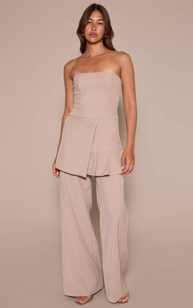 Taupe Combinaison Bandeau À Détail Jupe Superposée En Tissu Tissé