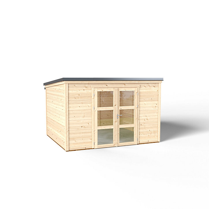 Abri de jardin Shelty+ Modern en bois massif ep 28 mm Forest style surface extérieure 9.2 m²