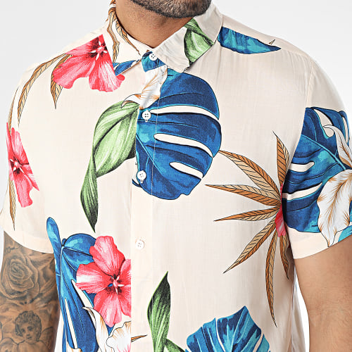 Chemise Manches Courtes Beige Floral