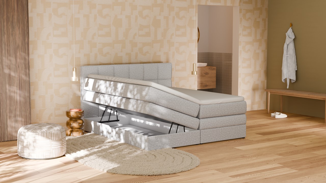 Opbergboxspring Jade - Linen touch light grey