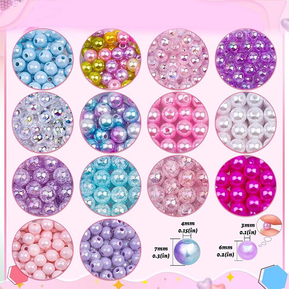 (770-tlg. Set) Kinder Perlen DIY Bastel Schmuck für Armband / Kette inkl. Nylon Faden / Schere / Pinzette - Einhorn / Meerjungfrau