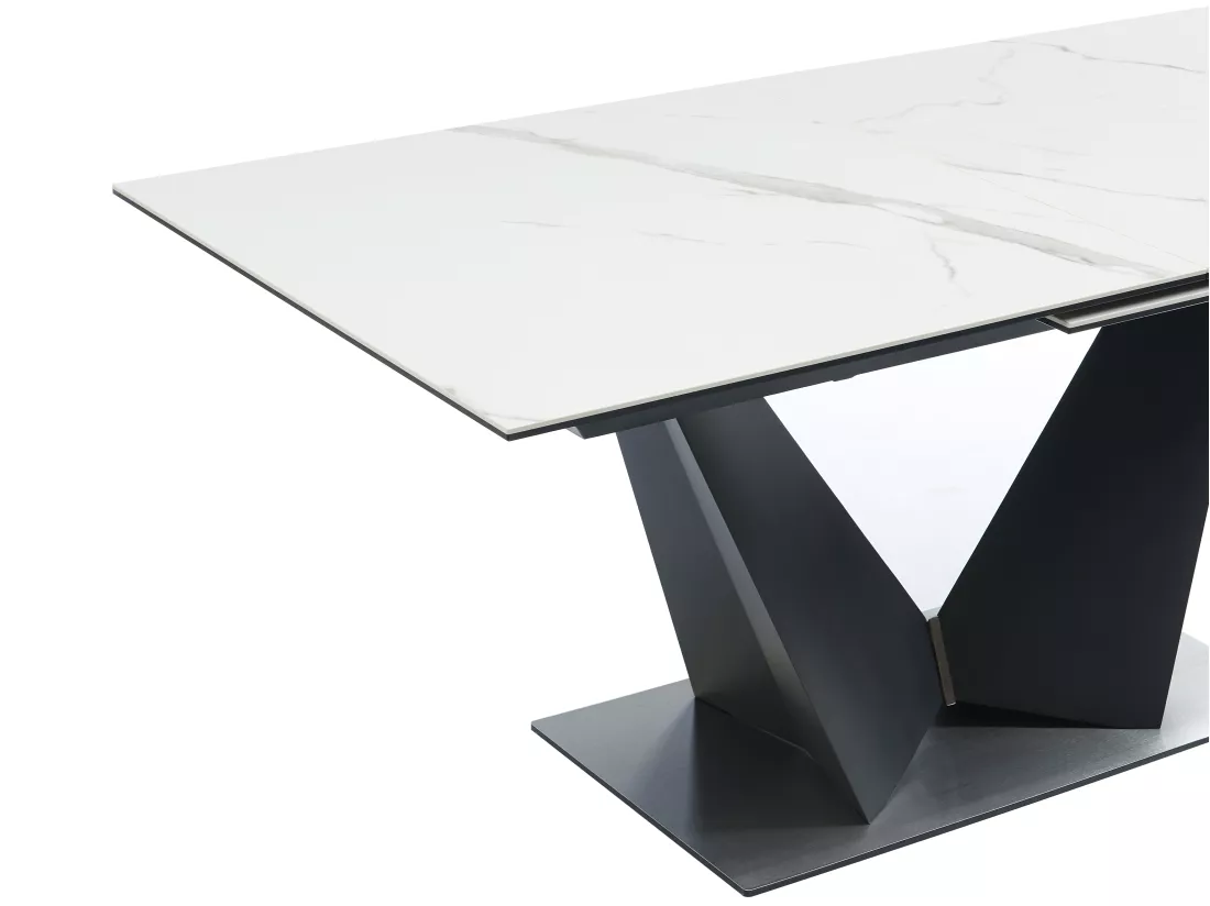 Table à manger extensible 6 à 8 personnes en céramique et métal - Effet marbre blanc et noir - OLETIA de Pascal MORABITO