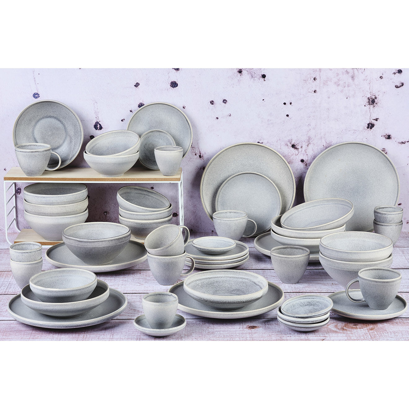 Bjorn Service Complet en Grès Stone gris clair - 48 pièces