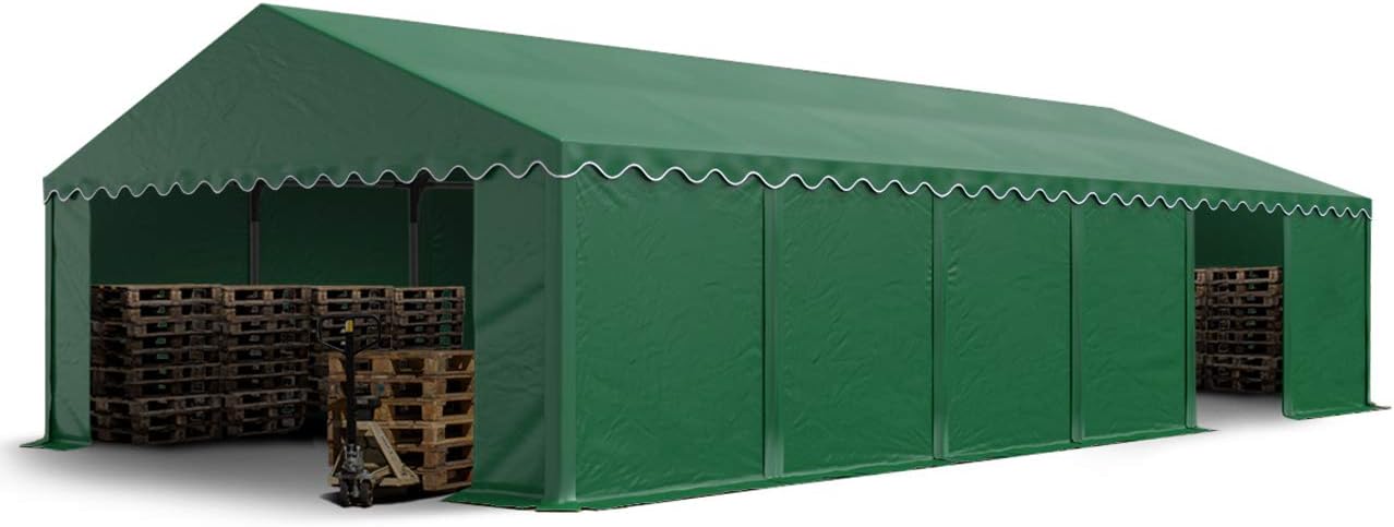 TOOLPORT Lagerzelt 6x12 m Industriezelt Unterstand PVC Plane 750 N dunkelgrün mit Bodenrahmen und Dachverstärkung