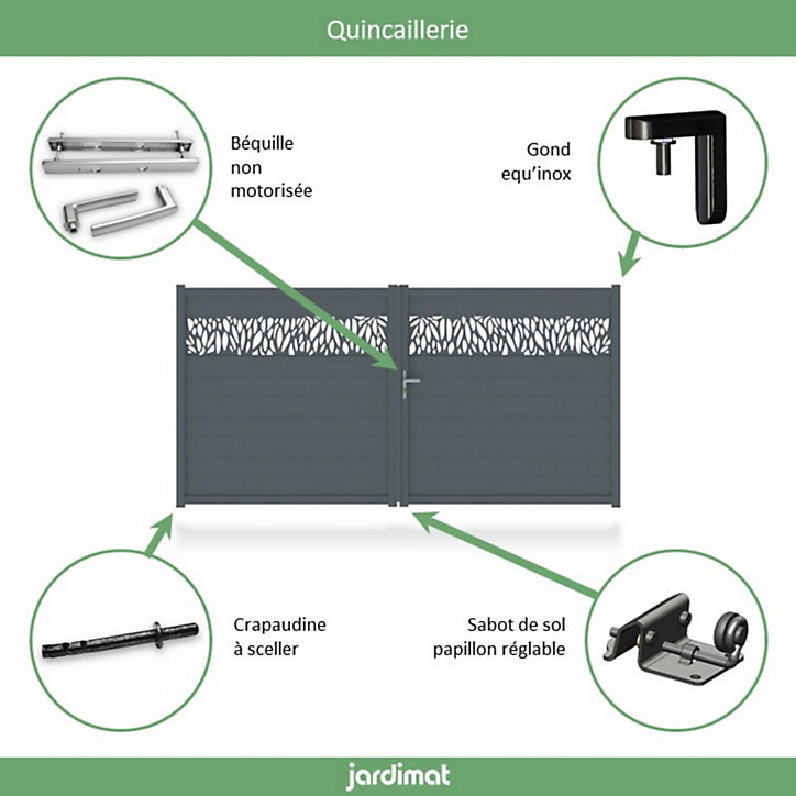 Portail Jardimat aluminium Neva 2 gris 7021 - 300 x h.180 cm