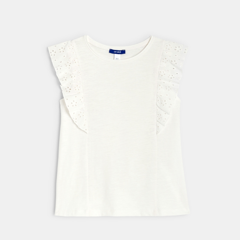 T-shirt détail broderie anglaise blanc fille