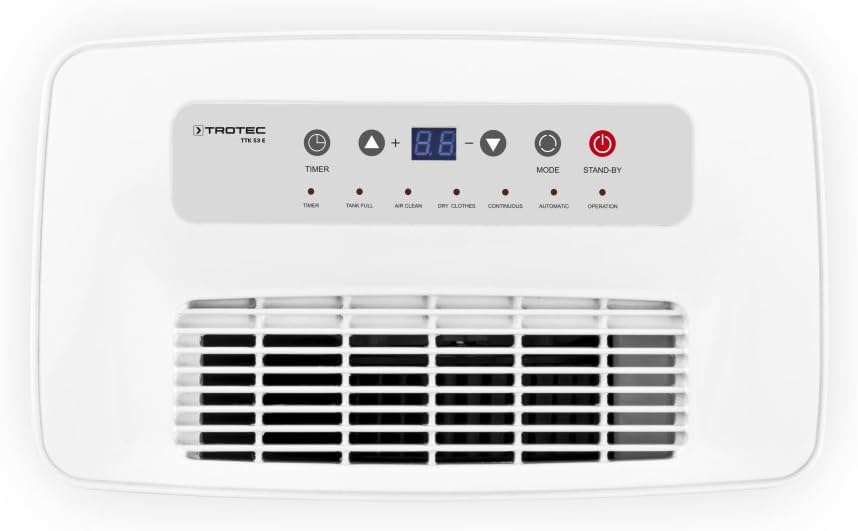 TROTEC Luftentfeuchter elektrisch TTK 53 E – Leistung 16 L/Tag – Fläche 31 m² / 78 m³ – mit Autoabschaltung – für Wohnung und Schlafzimmer