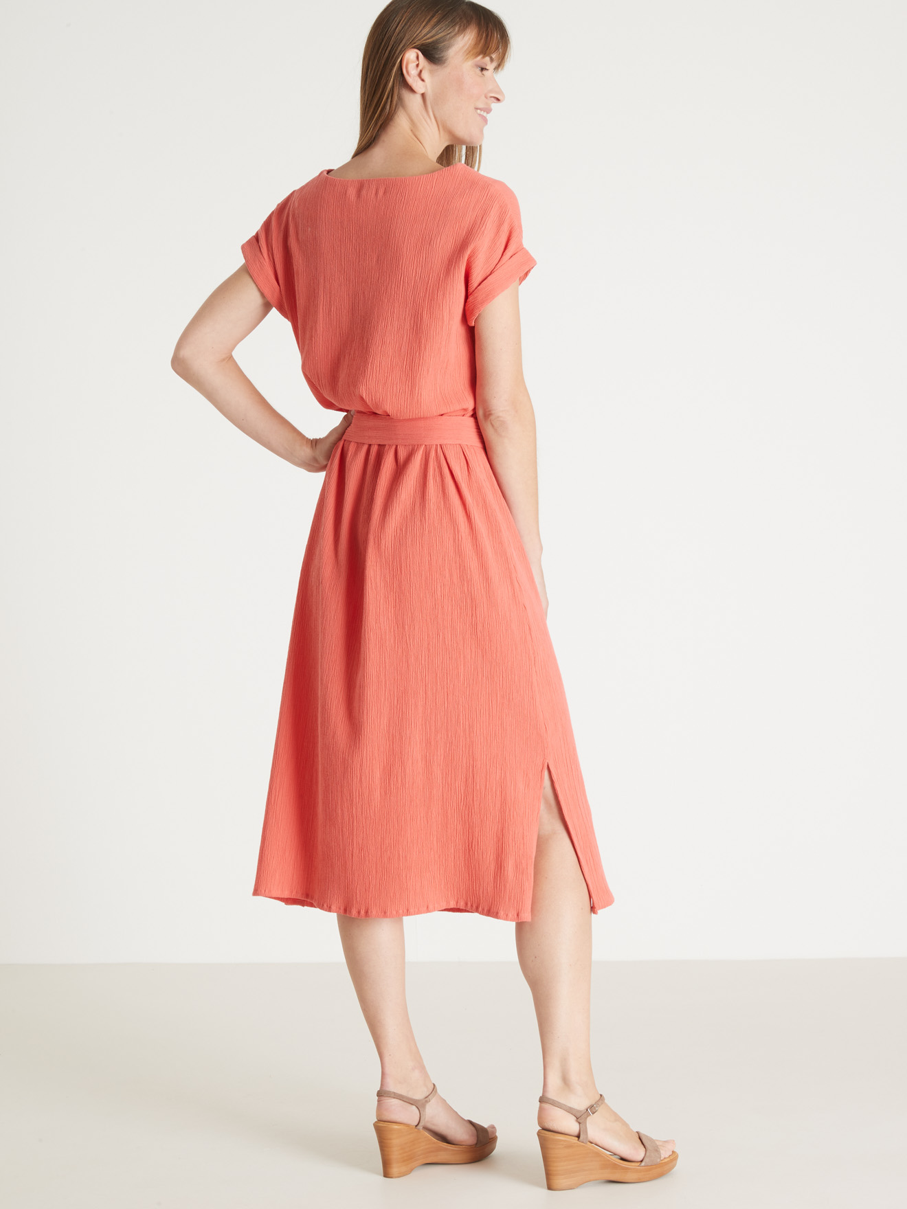 Robe longue en crépon pur coton