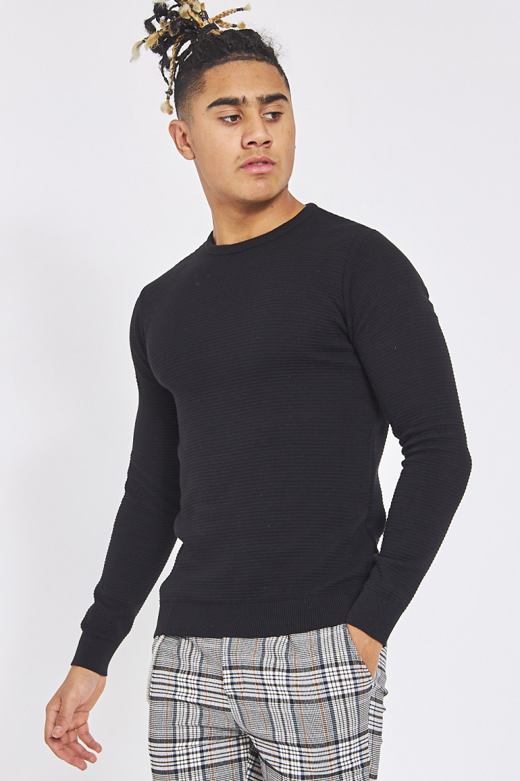 Pull noir fin rayé slim