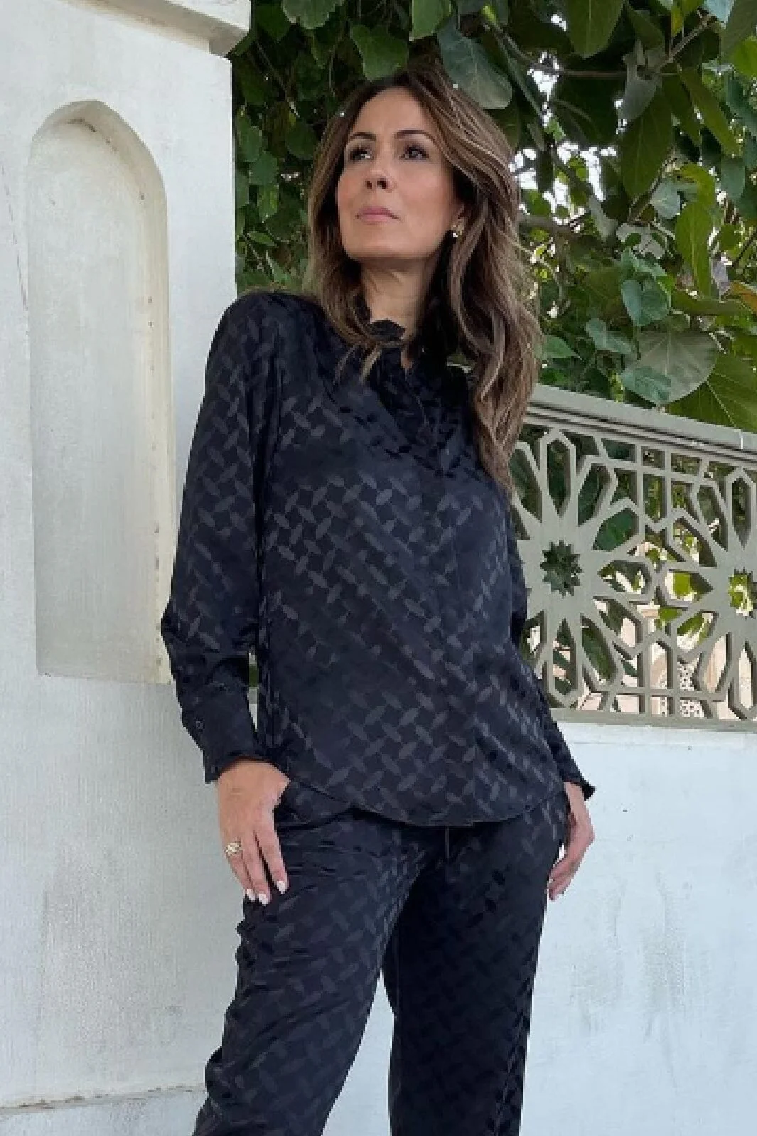 Karmamia Trinity Shirt black keffiyeh jacquard