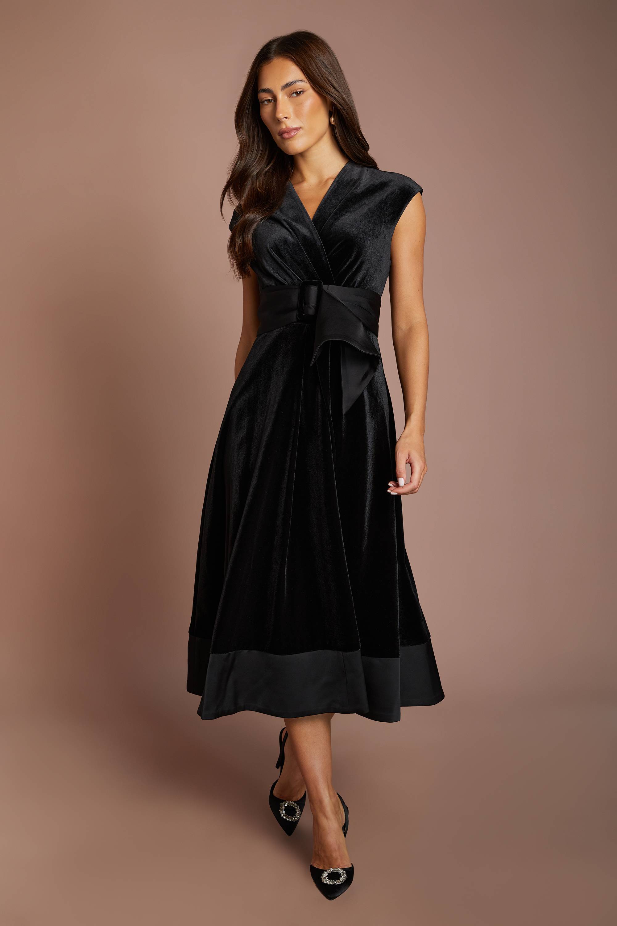 Coast Robe Midi En Velours Ceinturée