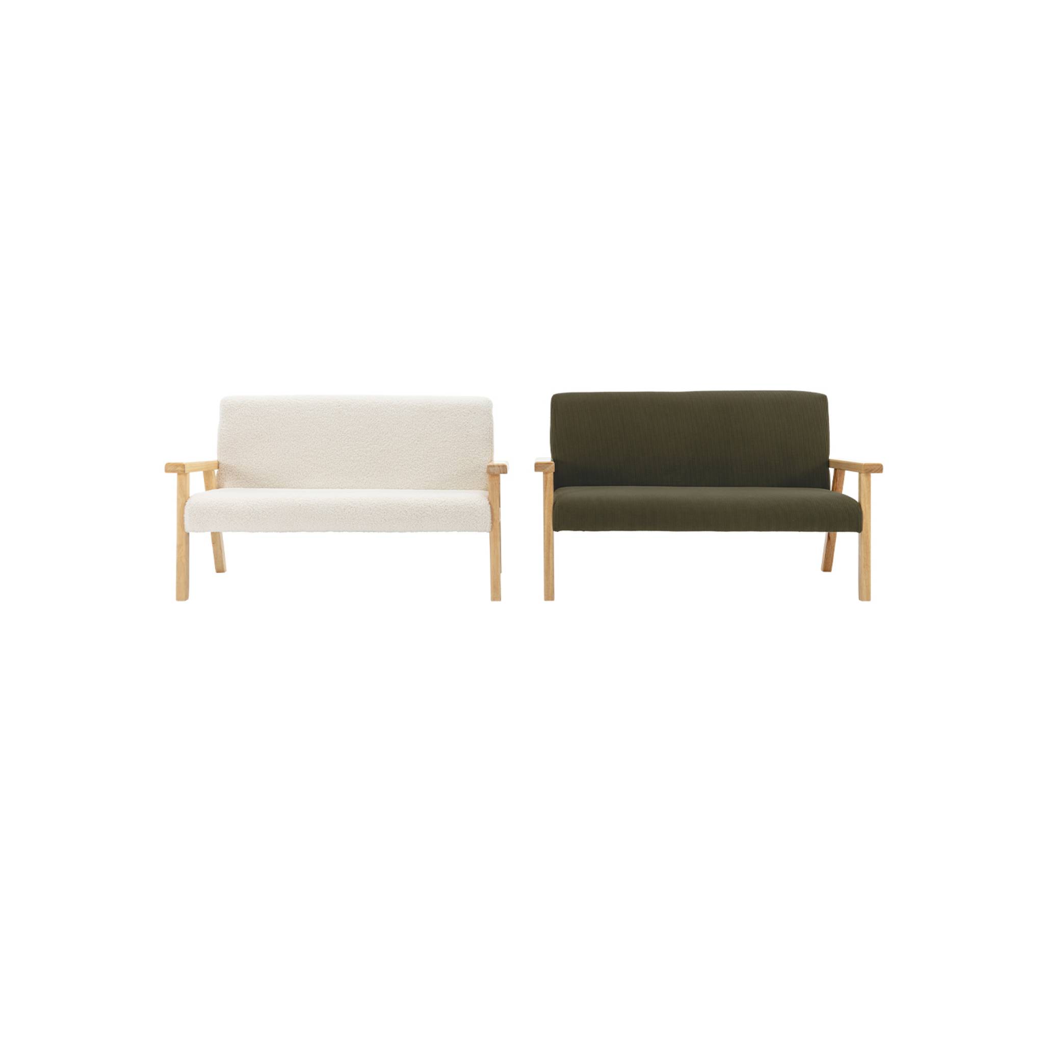 Banquette canapé enfant en bois et tissu bouclette. Isak. L 84 x p 43.5 x h 50cm