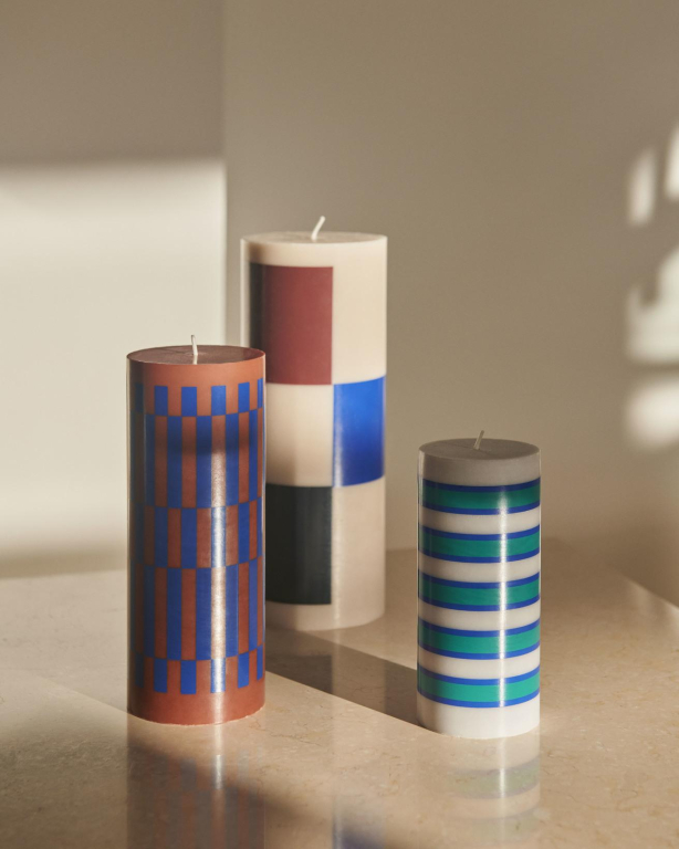 Hay Column kaars small Grey and Blue